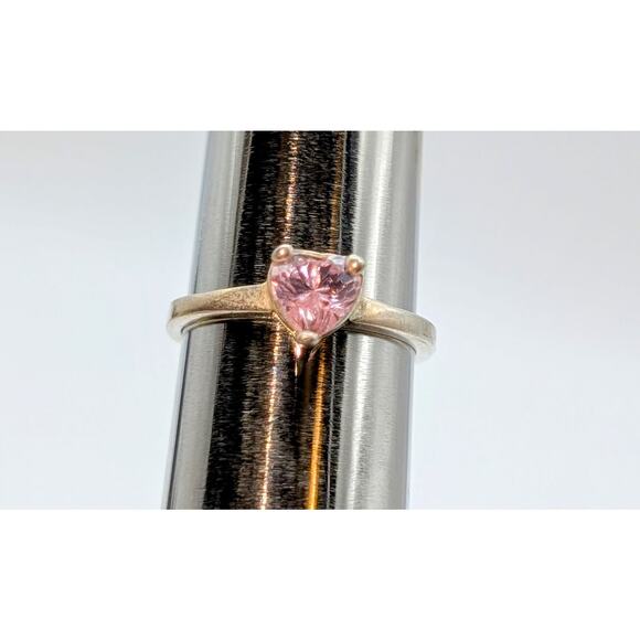 925 Sterling Silver Pink Glass Heart Solitaire Ring Size 3 - Picture 3 of 5